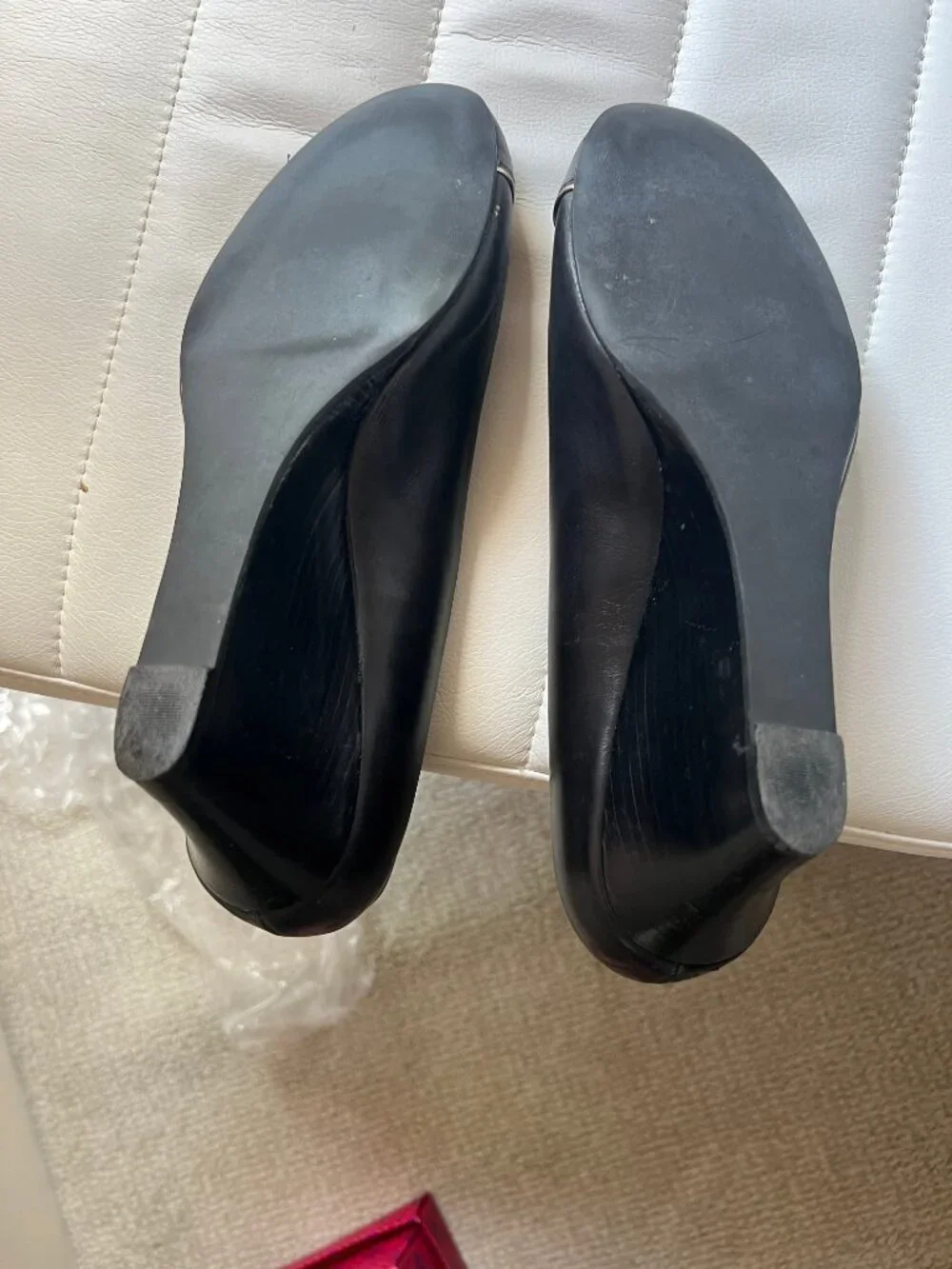 Tory Burch Black Leather Wedge Pumps with Gold Logo- Size 10.5
